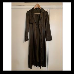 Topshop dark green silk coat dress